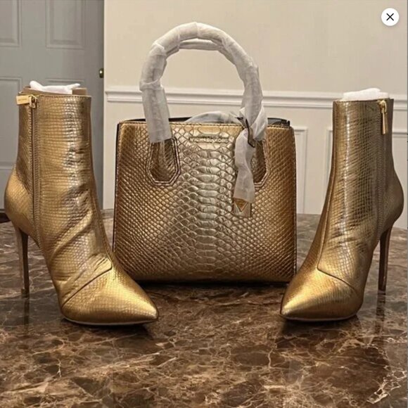 NWT Michael Michael Kors Gold Mercer Studio Leather Crossbody & Top Handle Bag - Picture 14 of 16